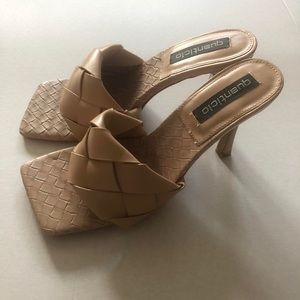 Nude square toe bottega inspired heels